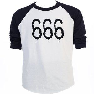666, # OF THE BEAST, EVIL MEN'S BLACK SLEEVE BASEBALL TEE T-786